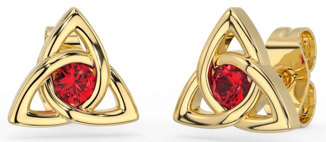 Ruby Gold Silver Celtic Trinity Knot Stud Earrings