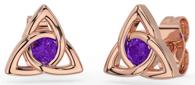 Amethyst Rose Gold Celtic Trinity Knot Stud Earrings