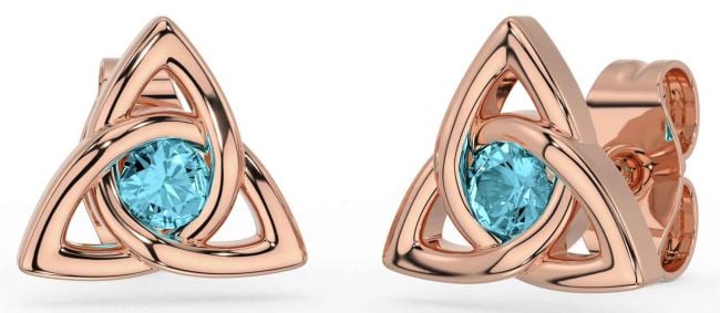 Aquamarine Rose Gold Celtic Trinity Knot Stud Earrings