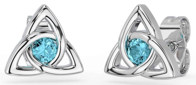 Aquamarine Silver Celtic Trinity Knot Stud Earrings