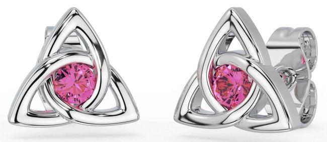 Pink Tourmaline Silver Celtic Trinity Knot Stud Earrings