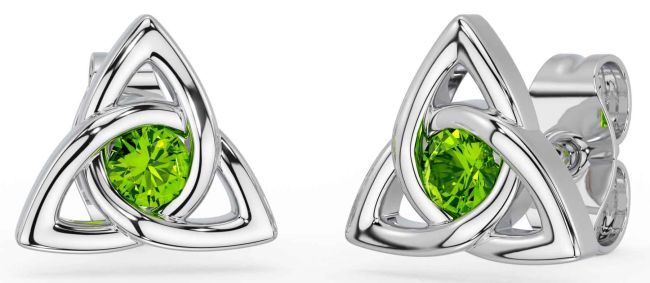 Peridot Silver Celtic Trinity Knot Stud Earrings