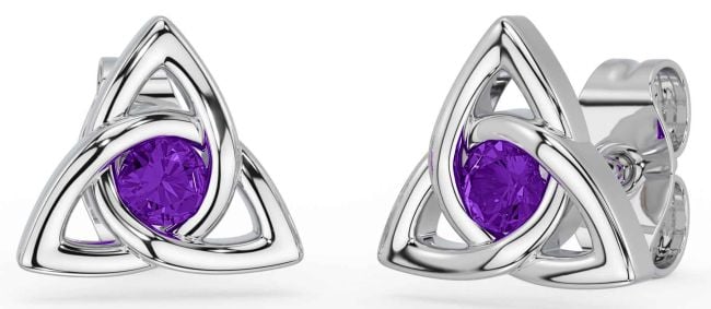 Amethyst White Gold Celtic Trinity Knot Stud Earrings