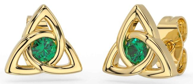 Emerald Gold Celtic Trinity Knot Stud Earrings