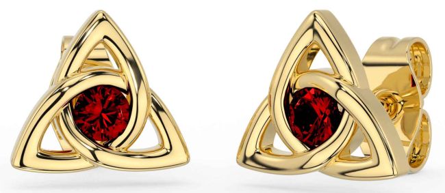 Garnet Gold Celtic Trinity Knot Stud Earrings