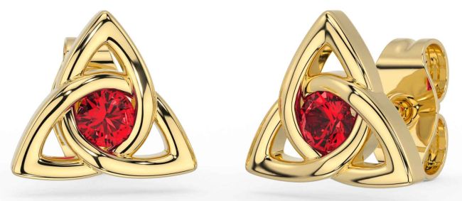 Ruby Gold Celtic Trinity Knot Stud Earrings