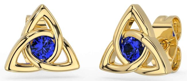 Sapphire Gold Celtic Trinity Knot Stud Earrings