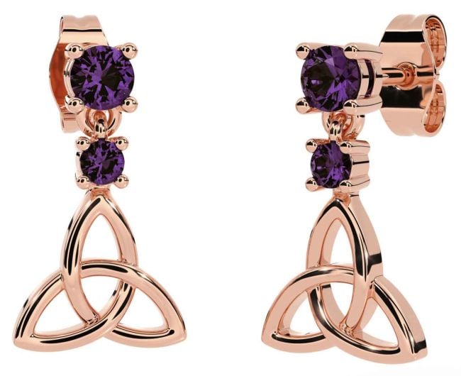 Alexandrite Rose Gold Silver Celtic Trinity Knot Dangle Earrings