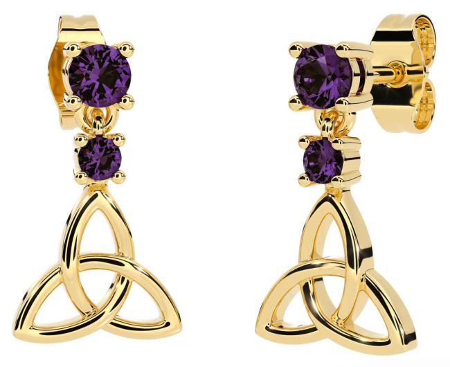 Alexandrite Gold Silver Celtic Trinity Knot Dangle Earrings