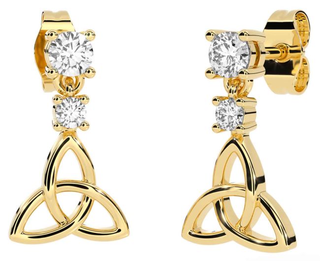 Diamond Gold Silver Celtic Trinity Knot Dangle Earrings
