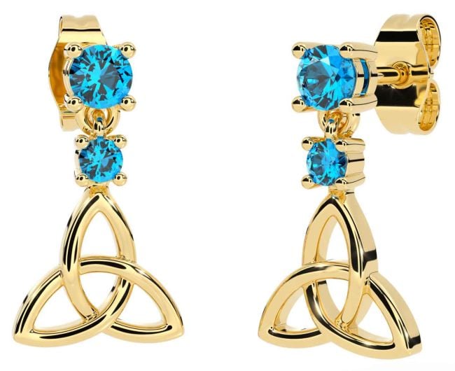 Topaz Gold Silver Celtic Trinity Knot Dangle Earrings