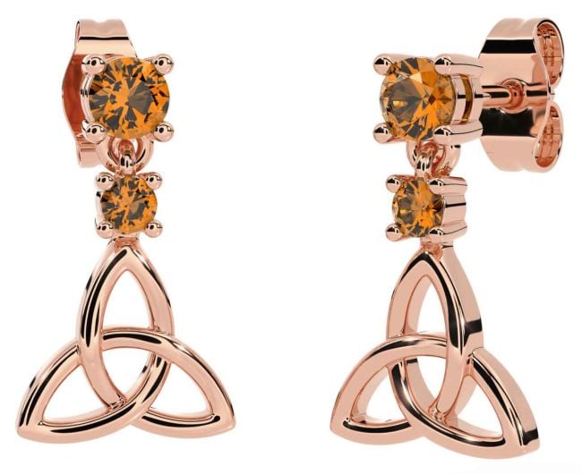 Citrine Rose Gold Celtic Trinity Knot Dangle Earrings