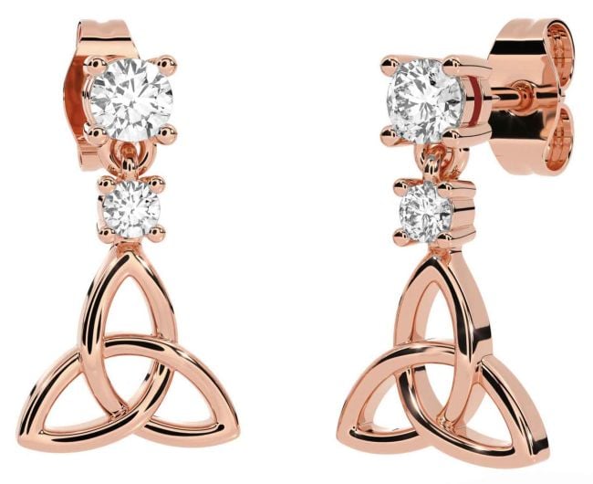 Diamond Rose Gold Celtic Trinity Knot Dangle Earrings