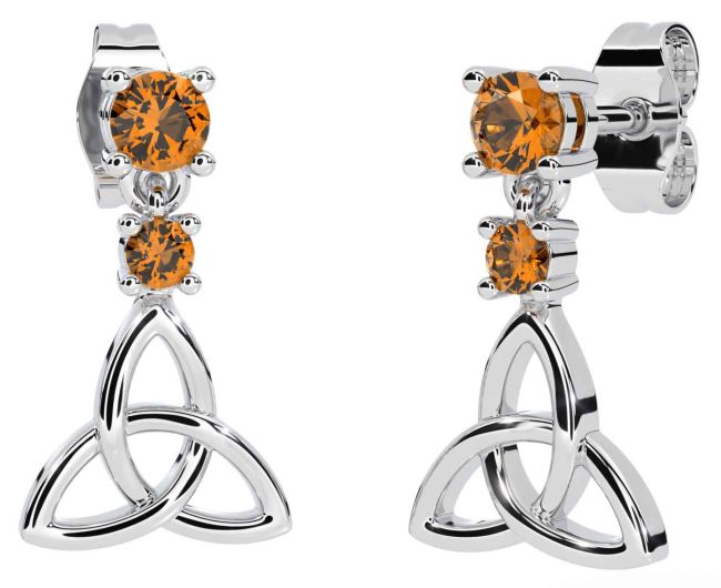 Citrine Silver Celtic Trinity Knot Dangle Earrings