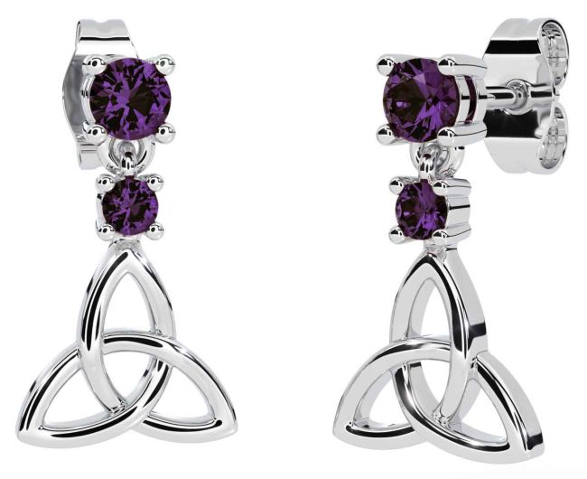 Alexandrite White Gold Celtic Trinity Knot Dangle Earrings