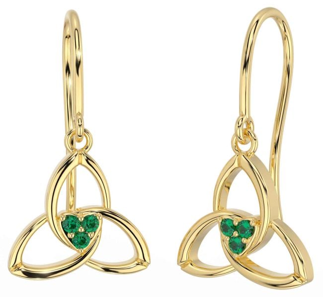 Emerald Gold Silver Celtic Trinity Knot Dangle Earrings