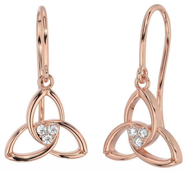 Diamond Rose Gold Celtic Trinity Knot Dangle Earrings