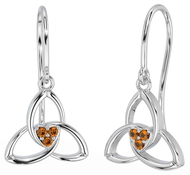 Citrine Silver Celtic Trinity Knot Dangle Earrings