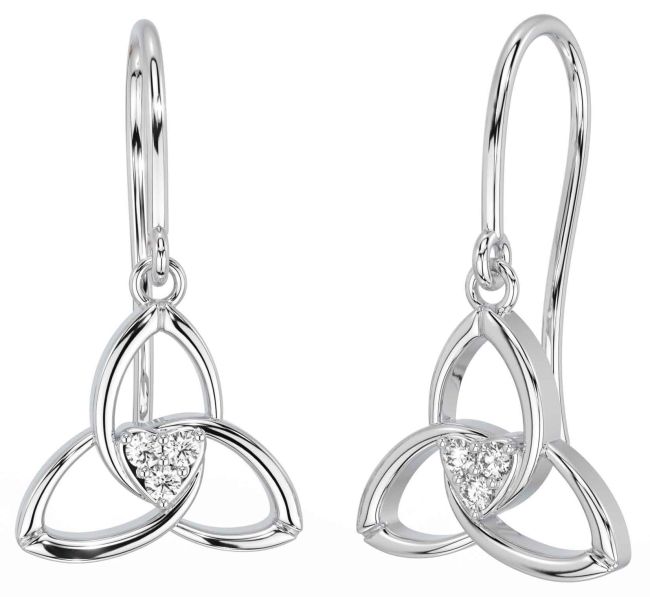 Diamond Silver Celtic Trinity Knot Dangle Earrings