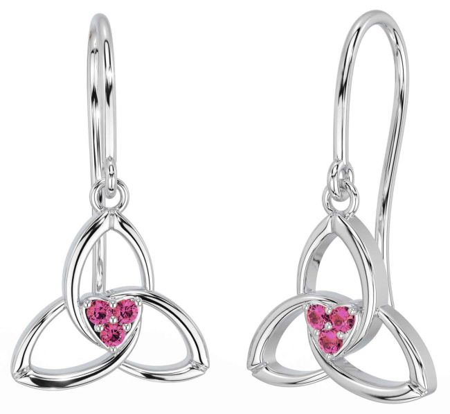 Pink Tourmaline Silver Celtic Trinity Knot Dangle Earrings