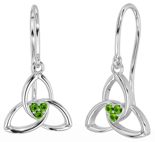 Peridot Silver Celtic Trinity Knot Dangle Earrings