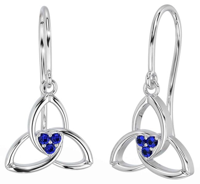 Sapphire Silver Celtic Trinity Knot Dangle Earrings