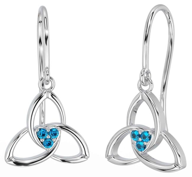Topaz Silver Celtic Trinity Knot Dangle Earrings