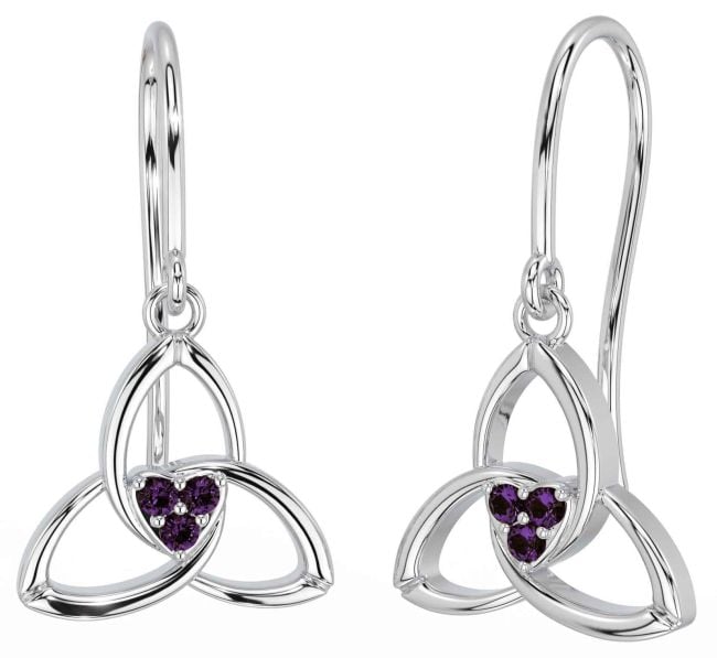 Alexandrite White Gold Celtic Trinity Knot Dangle Earrings