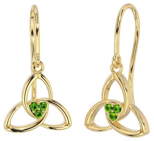 Peridot Gold Celtic Trinity Knot Dangle Earrings