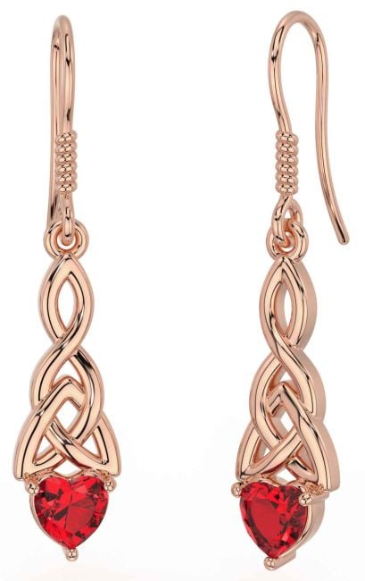 Ruby Rose Gold Silver Celtic Trinity Knot Dangle Earrings