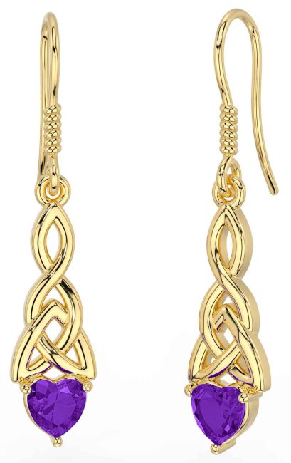 Amethyst Gold Silver Celtic Trinity Knot Dangle Earrings