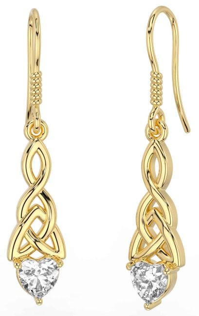 Diamond Gold Silver Celtic Trinity Knot Dangle Earrings