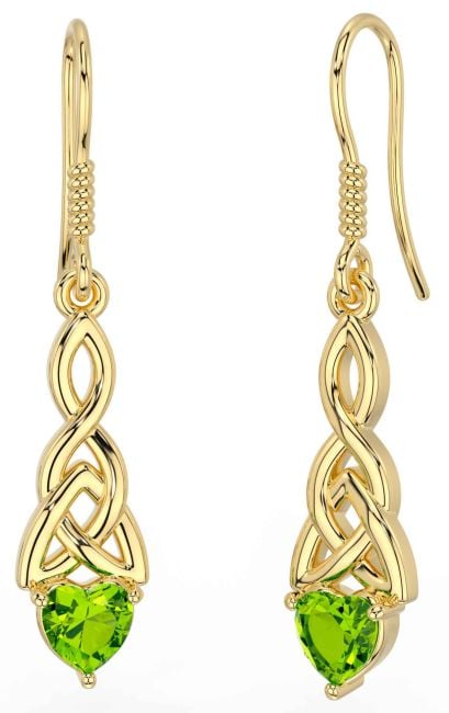 Peridot Gold Silver Celtic Trinity Knot Dangle Earrings