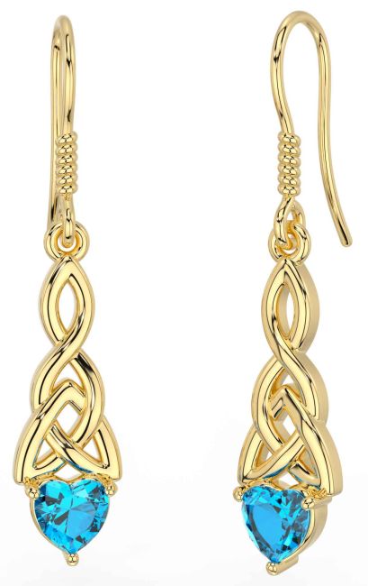 Topaz Gold Silver Celtic Trinity Knot Dangle Earrings