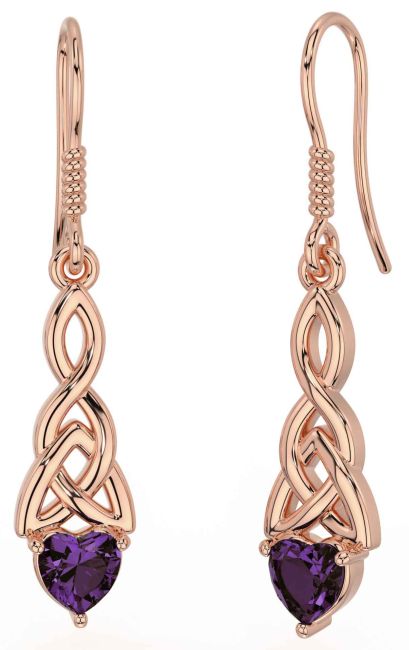 Alexandrite Rose Gold Celtic Trinity Knot Dangle Earrings