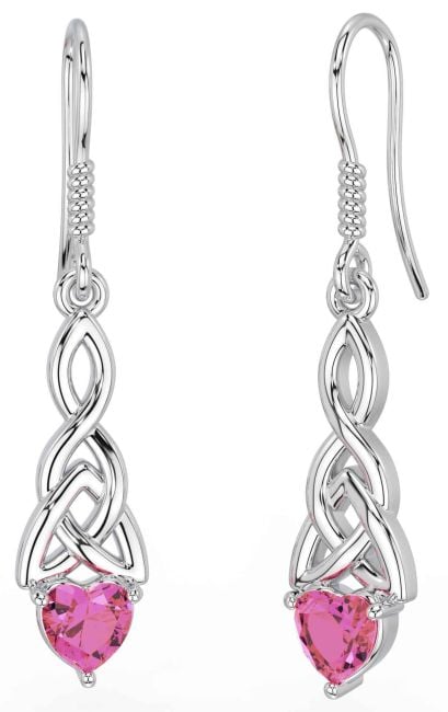 Pink Tourmaline Silver Celtic Trinity Knot Dangle Earrings