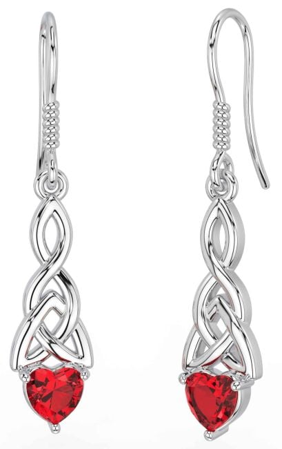 Ruby Silver Celtic Trinity Knot Dangle Earrings