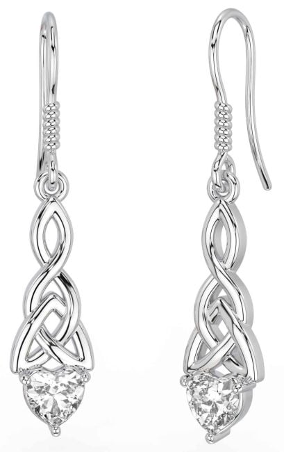 Diamond White Gold Celtic Trinity Knot Dangle Earrings