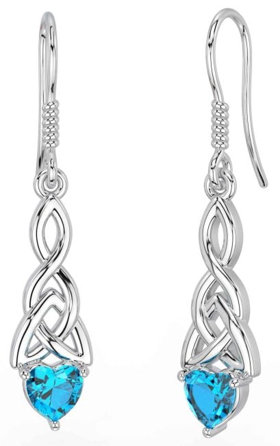 Topaz White Gold Celtic Trinity Knot Dangle Earrings