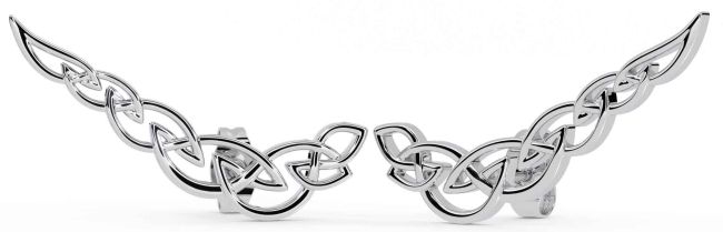 Large White Gold Celtic Dangle Earrings