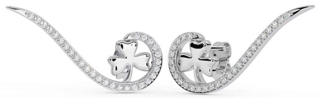 Large Diamond Silver Shamrock Stud Earrings