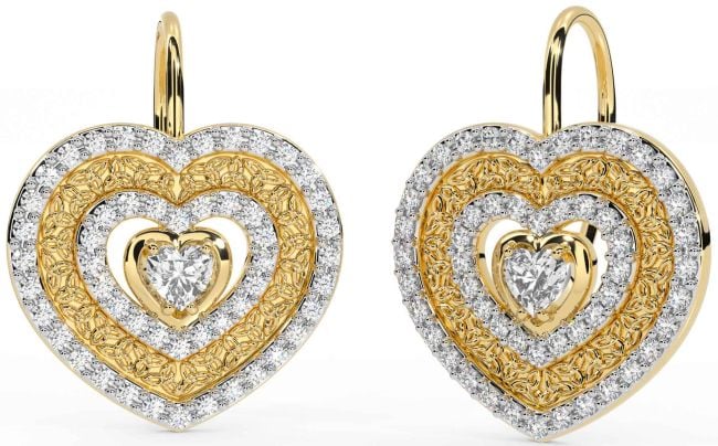 Diamond Gold Celtic Trinity Knot Heart Dangle Earrings