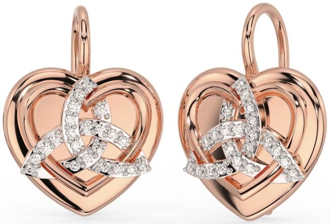 Diamond Rose Gold Celtic Trinity Knot Heart Dangle Earrings