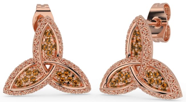 Citrine Rose Gold Silver Celtic Trinity Knot Stud Earrings