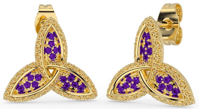 Amethyst Gold Silver Celtic Trinity Knot Stud Earrings