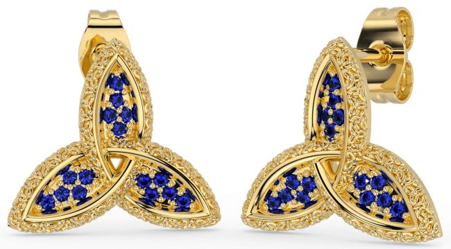 Sapphire Gold Silver Celtic Trinity Knot Stud Earrings