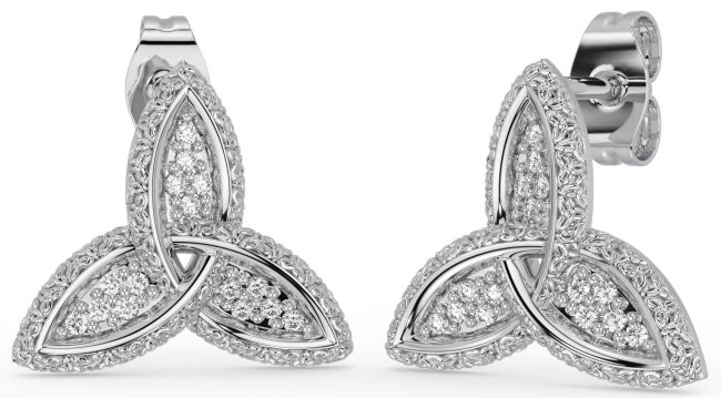 Diamond Silver Celtic Trinity Knot Stud Earrings