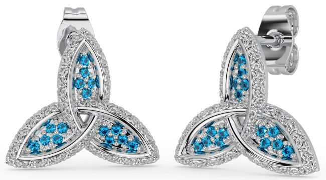 Topaz Silver Celtic Trinity Knot Stud Earrings