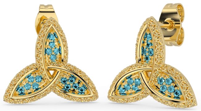 Aquamarine Gold Celtic Trinity Knot Stud Earrings