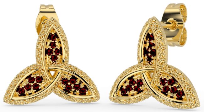 Garnet Gold Celtic Trinity Knot Stud Earrings